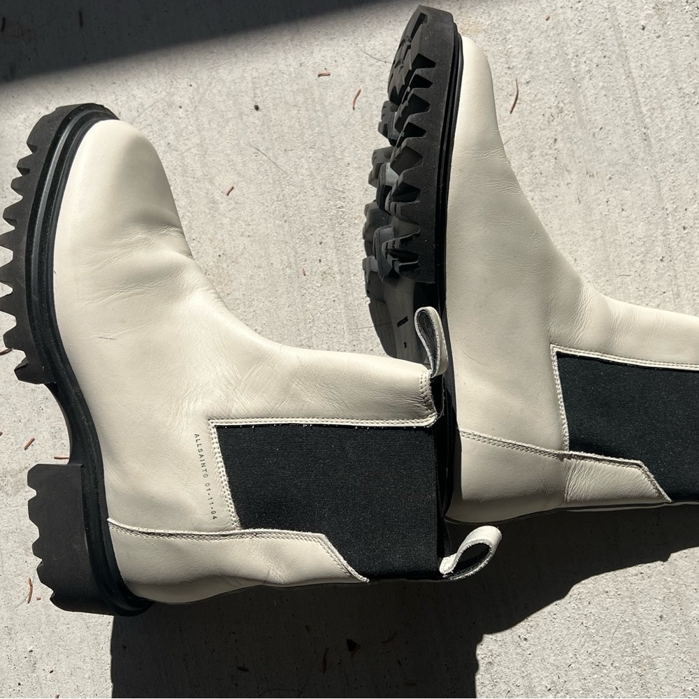 All Saints White Leather Lug Sole Chelsea Boots - Picture 5 of 11